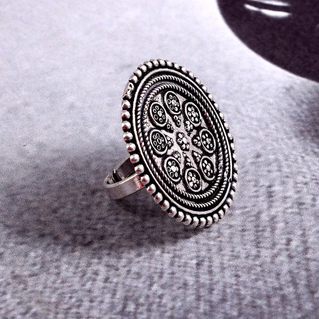 SILVER ADJUSTABLE DESIGNER RING WITH  925 HALLMARK