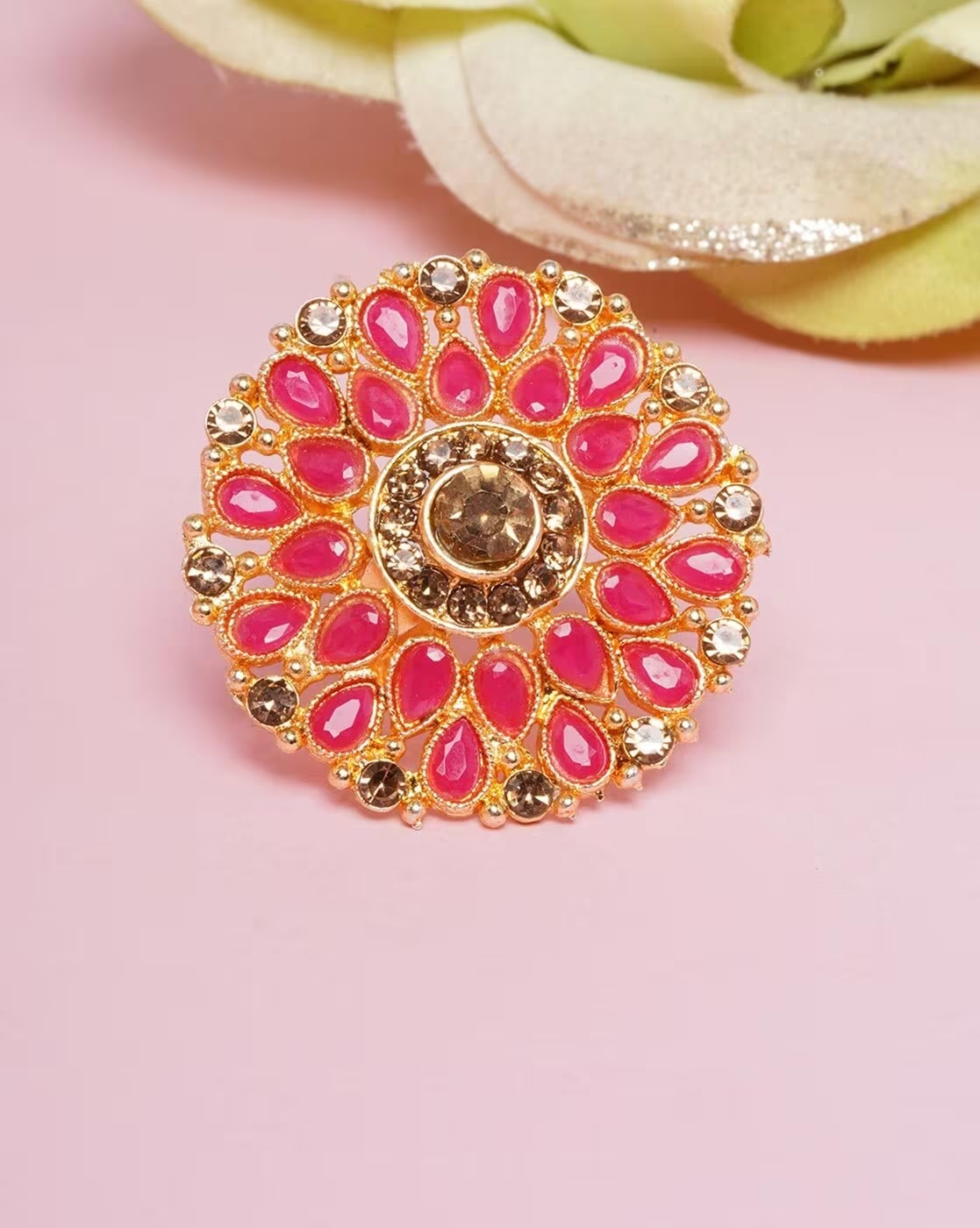 SILVER RING WITH LOT OF PINK STONES 925 HALLMARK