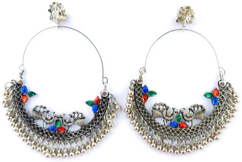 LOVCIA Crescent Shaped Chandbali Earrings German Silver Chandbali Earring