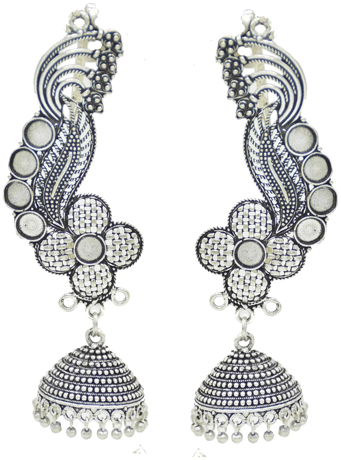 Zcarina Oxidised Silver Ear Cuff Earring for Girls