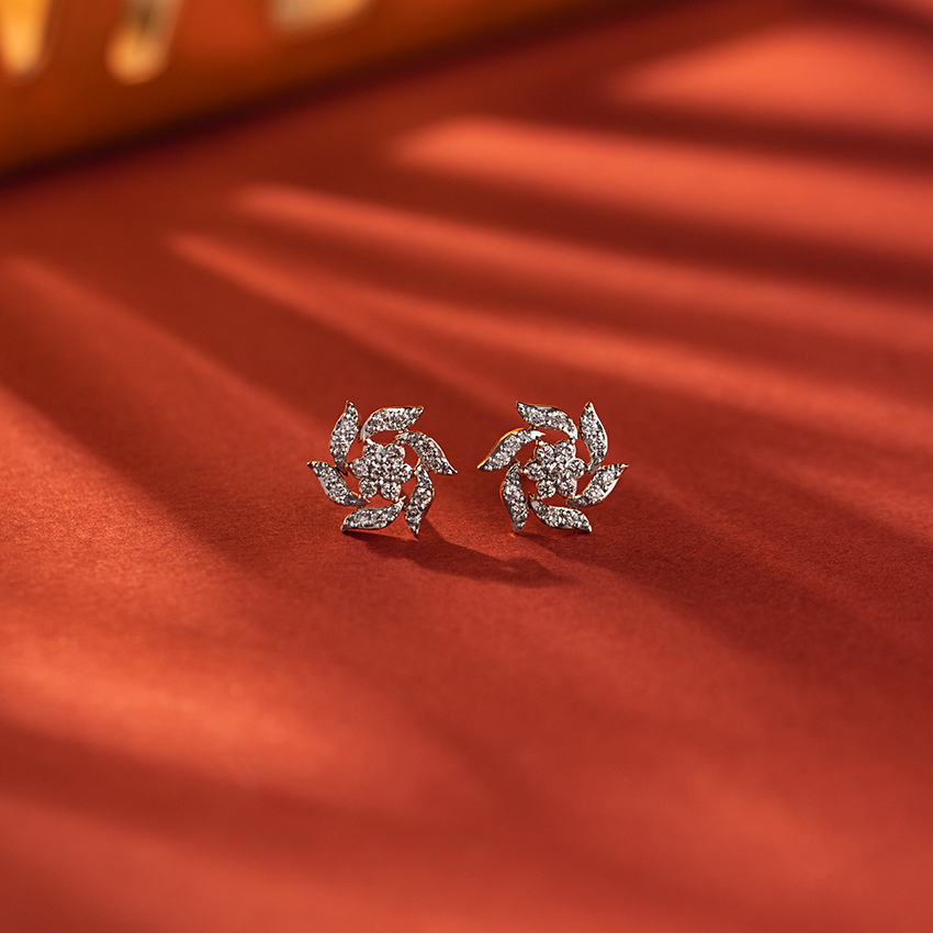 Floweret Stone Silver Stud Earrings