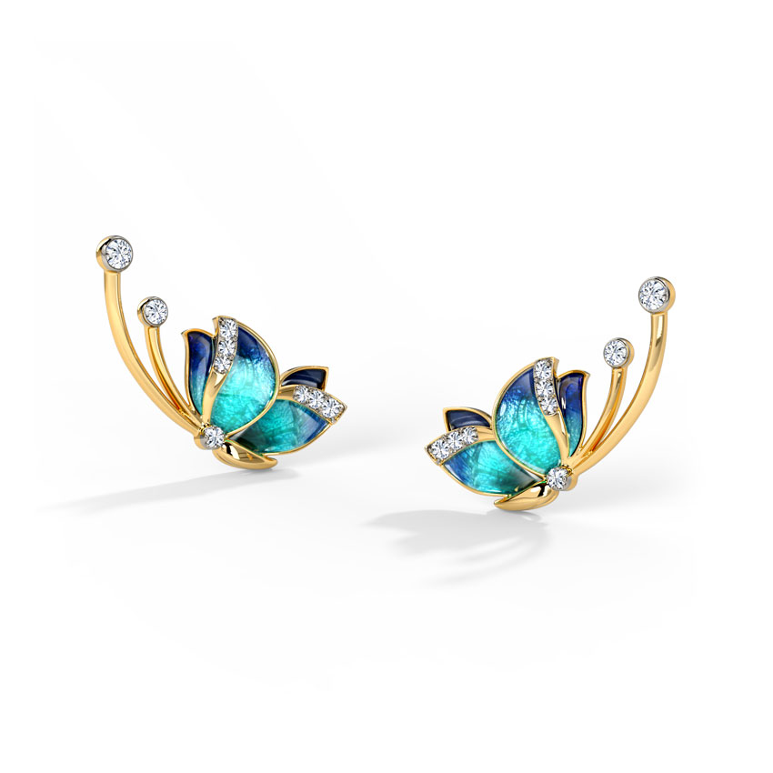 Flitter Blue Butterfly Gold Polished Silver Ear Cuffs