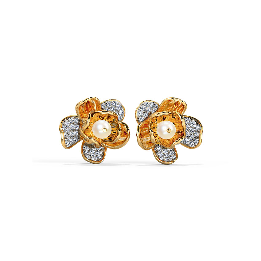 Mawlik Pearl Stud Earrings with Gold Polished