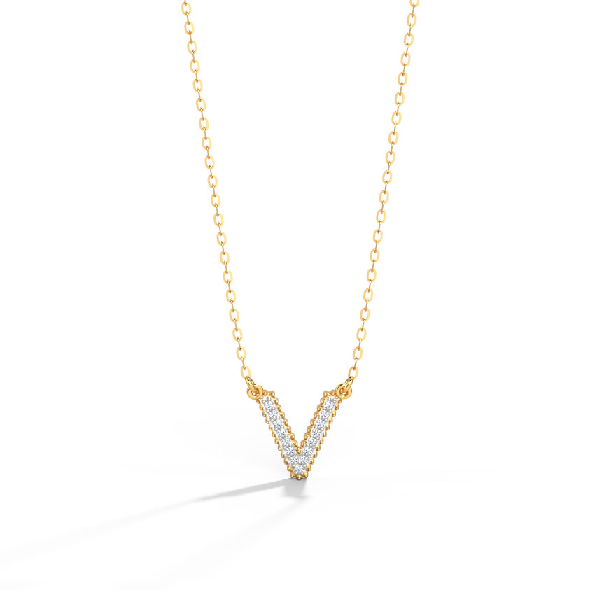 Dazzle Alphabet V Gold Polished Silver Necklace