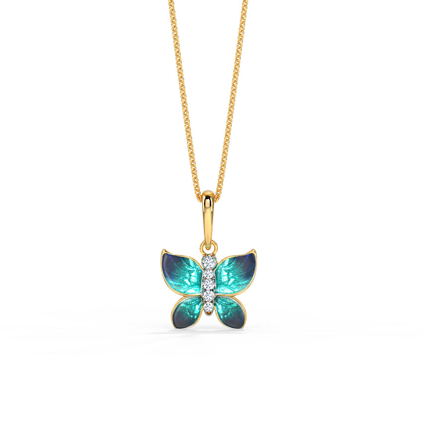 Hover Blue Butterfly Gold Polished Silver Pendant