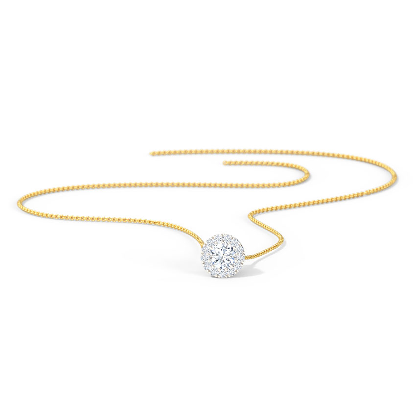 Halo Disc Solitaire Silver Pendant With Gold Polished