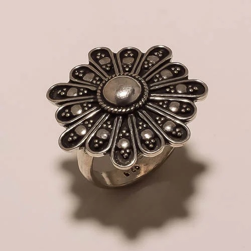SILVER FLOWER FULLOVER RING WITH  925 HALLMARK