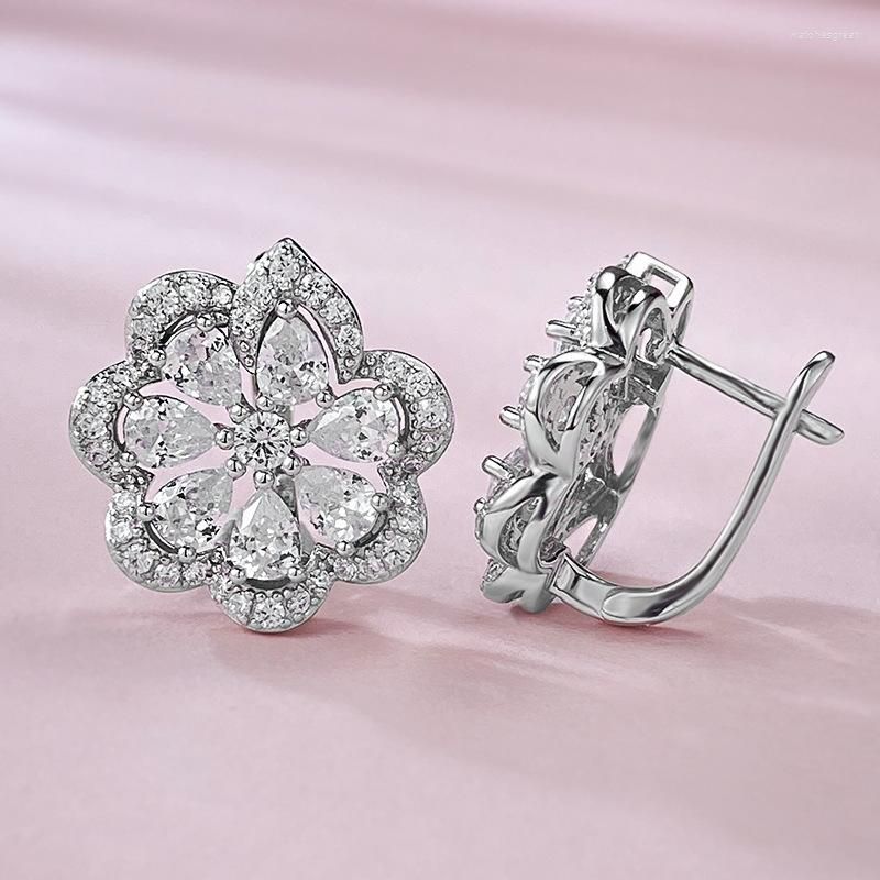 Stud Earrings SpringLady 925 Sterling Silver Flower Lab Sapphire Gemstone Romantic Ear Studs