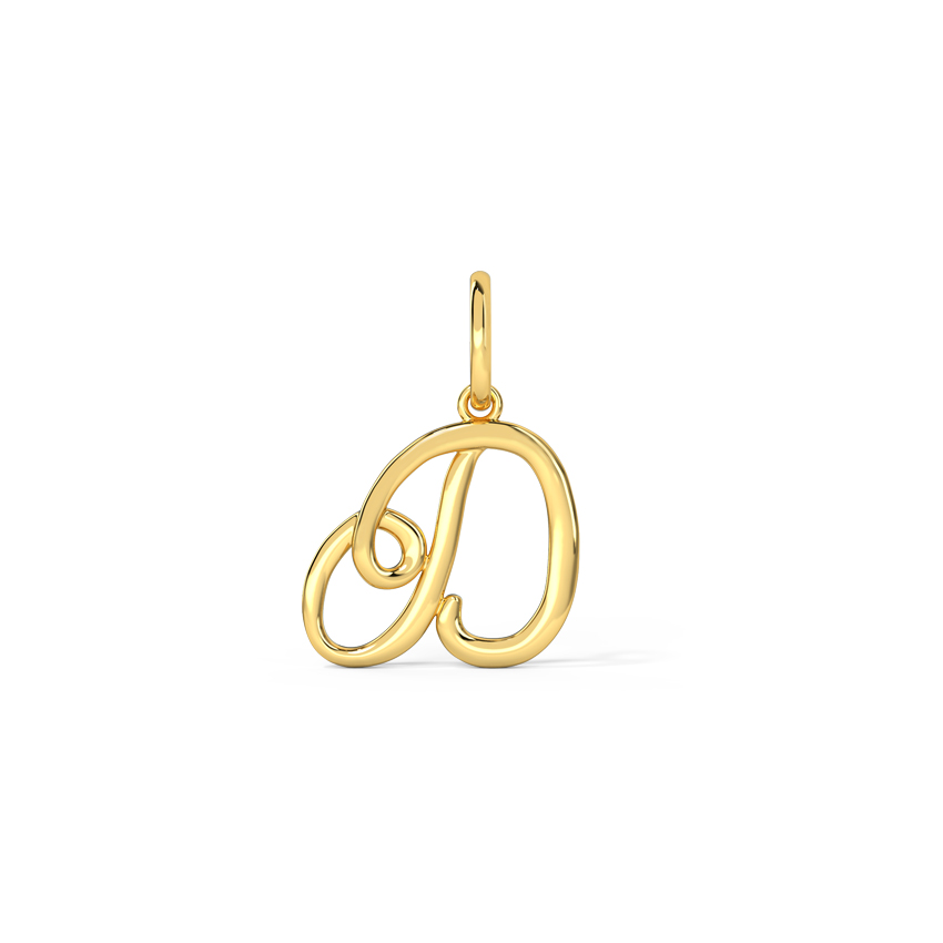 Silver Alphabet D Cursive Gold Polished Charm