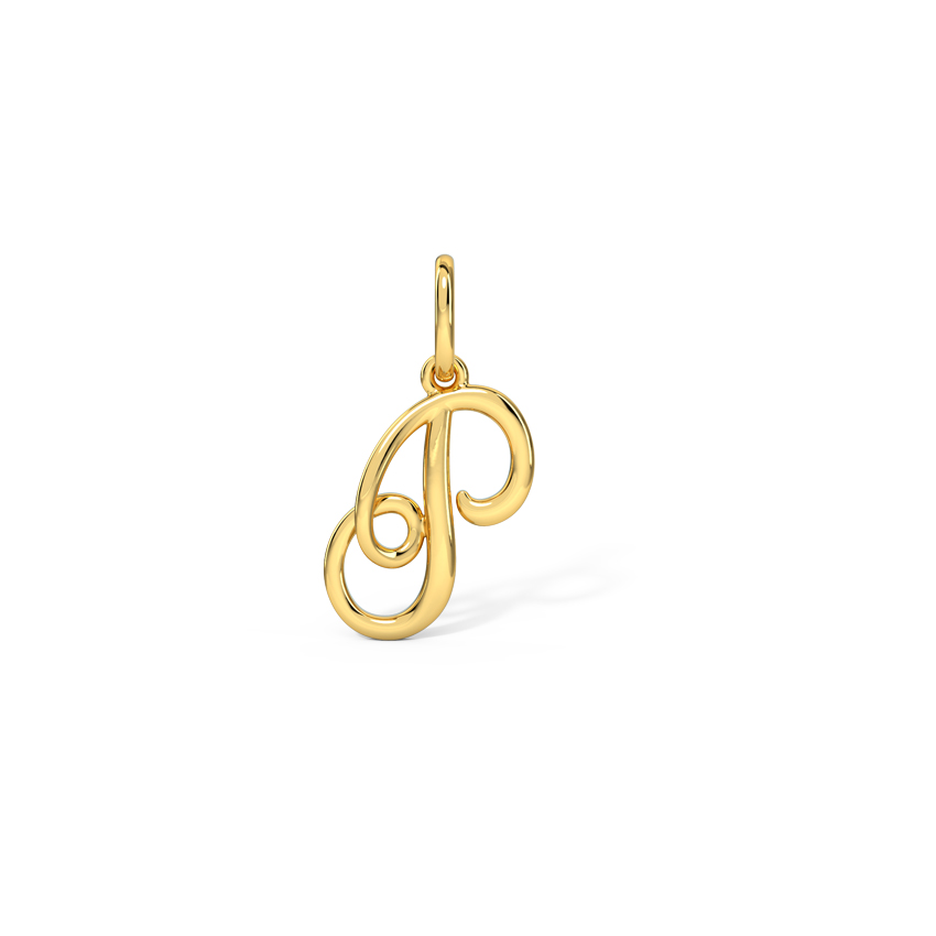Silver Alphabet P Cursive Gold Polished Charm