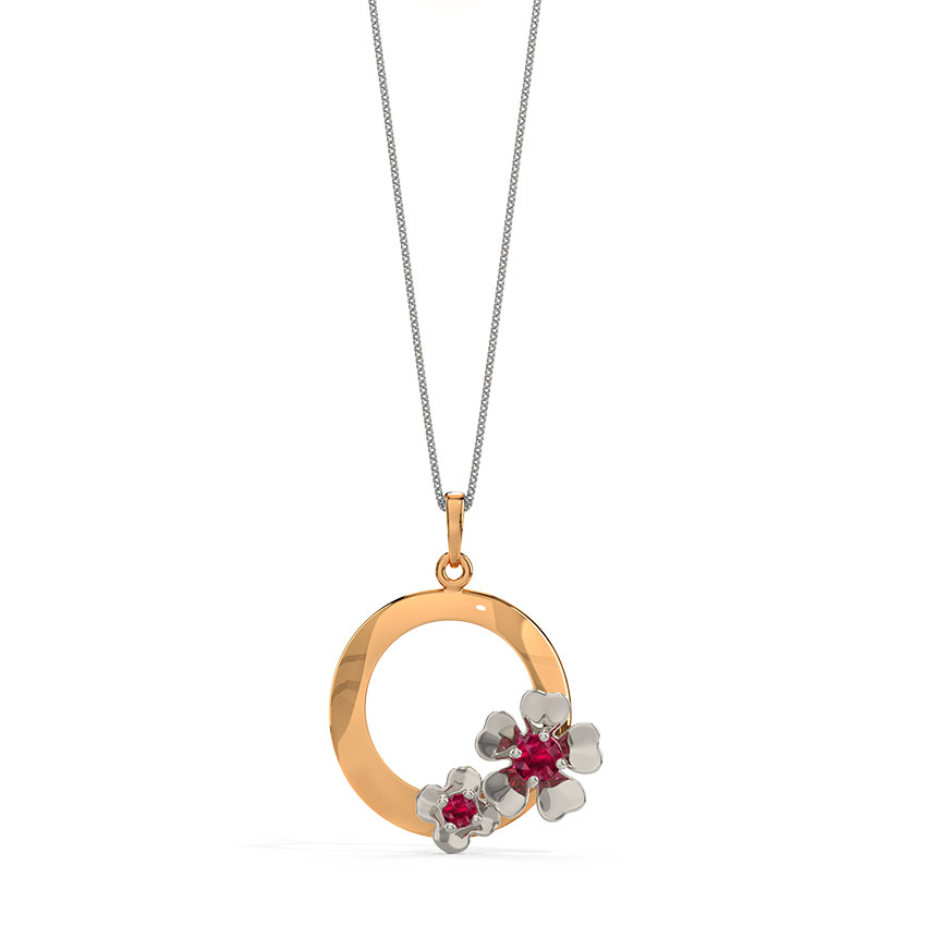 Silver Ruhi Floral Gemstone Pendant with Gold Polished